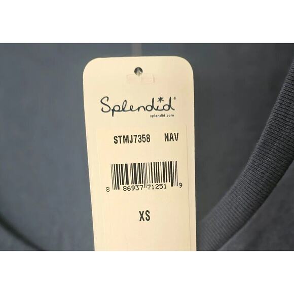 NWT Splendid Navy Short Sleeve Deep Scoop Neck Casual Knit Top X-Small - Picture 3 of 6